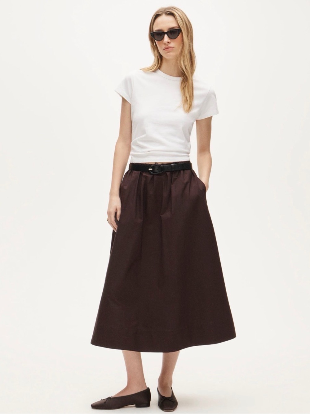 J.Crew Pull-On Midi Skirt in Cotton Poplin Chocolate Brown Size L NWT